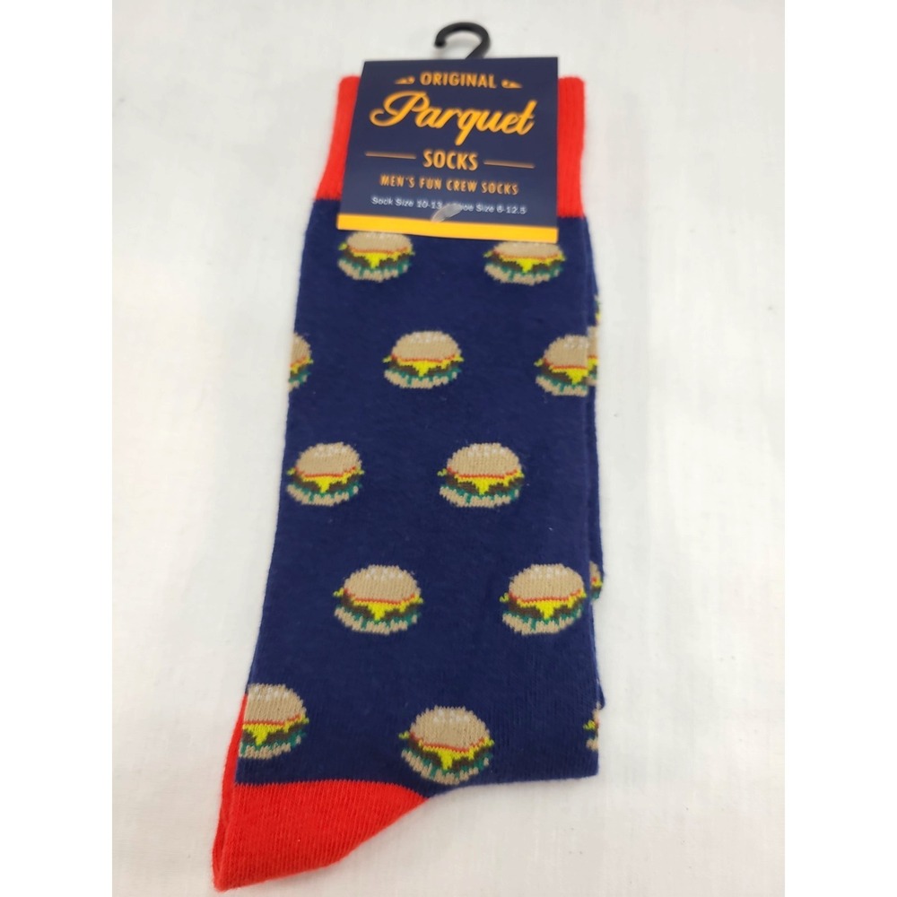 Hamburger Love Socks Novelty Burger Socks Blue Fun Crazy Eating Burger Shop Sock